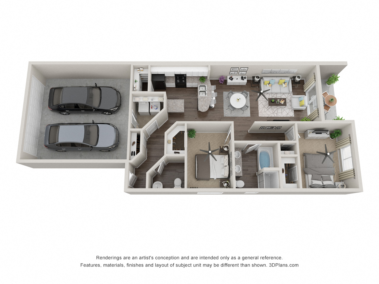 Floor plan for 2 beds, 1.5 baths, 1133 sqft